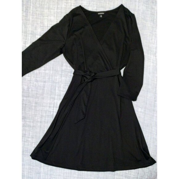 Like New Women's Black George Long-Sleeved Faux Wrap Dress (Size: Large … - Picture 1 of 4